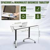 Rolling Trapezoid Conference Table with Silent Wheels,Moveable Foldable Meeting Tables,Flip Top Modular Seminar Table,Business Mobile Folding Training Tables for Office Room,Surface is White(8pack, B) ATagope