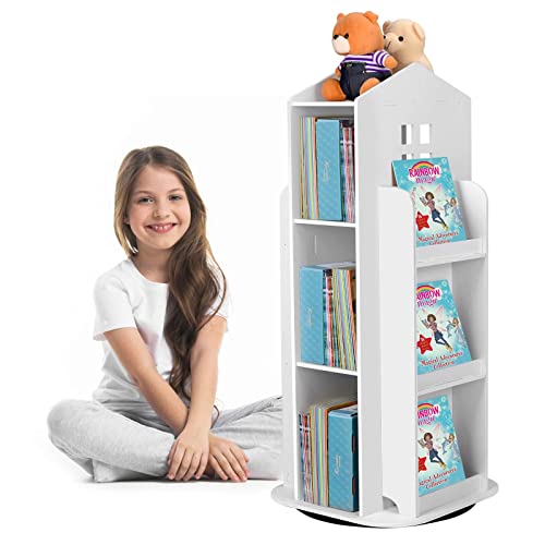 HM&DX 360° Rotating Children's Cartoon Bookshelf - Space-Saving Floor Rack for Home & Office - WoodArtSupply