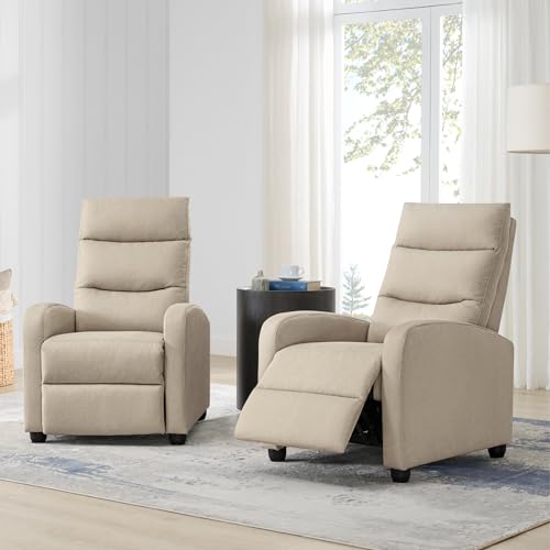 KISLOT Recliner Chair for Adults Push Back Armchair Home Theater Seating with Lumbar Support Single Sofa for Living Room,Beige(Fabric) KISLOT