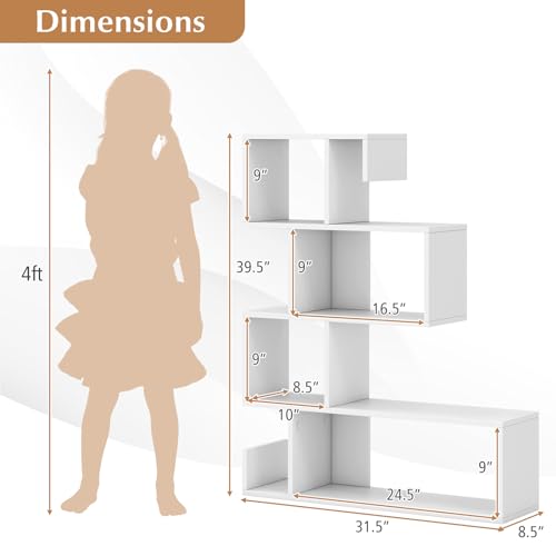 Tangkula 5-Tier S-Shaped Bookshelf – Modern Geometric Display Rack in White for Home & Office - WoodArtSupply