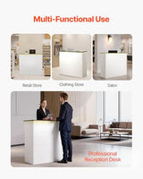 VEVOR Reception Desk, 50 inch Rectangular Front Counter Table, Modern Office Reception Desk with Light Strip, 3 Drawers & Storage Cabinets, Retail Counter Table for Checkout, Lobby, Salon, Office VEVOR