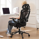 Sweetcrispy Office Chair Ergonomic Desk Chair, 300 LBS Home Mesh Office Desk Chairs with Wheels, 2D Headrest, Up&Down Lumbar Support, Swivel High Back Computer Chair with Flip-up Armrests,Dark Black Sweetcrispy