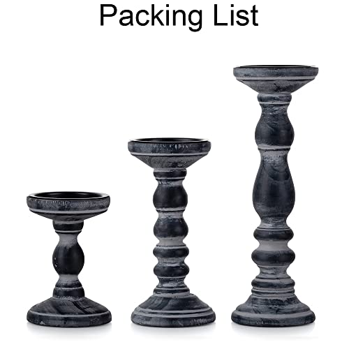 Wooden Candle Holders for Pillar Candles - Tall Rustic Candle Holder (Set of 3), Large Farmhouse Candle Holders Candle Stand, Pillar Candle Holder Set for Table Centerpiece, Fireplace, Home, Black Inweder