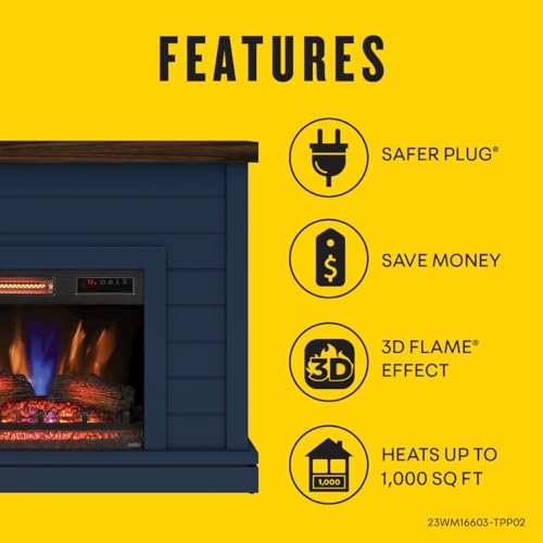 duraflame® Shiplap Wall Mantel Electric Fireplace, Fontana Blue Duraflame
