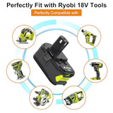 Upgraded 6000mAh P102 & P117 Charger Replacement for Ryobi 18V Battery and Charger Combo Compatible with Ryobi 18V Battery P102 P103 P104 P105 P107 P108 P109 P190(Green) TOPBATT