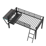 Klwenas Maec Metal Loft Bed Twin Size with Desk & LED Light,Gaming Loft Bed with Vented Mesh Undercarriage Storage & Staircase,Space Saving,Low Loft Bed Frame for Adults Teens Kids,Noise Free (Twin) Klwenas Maec