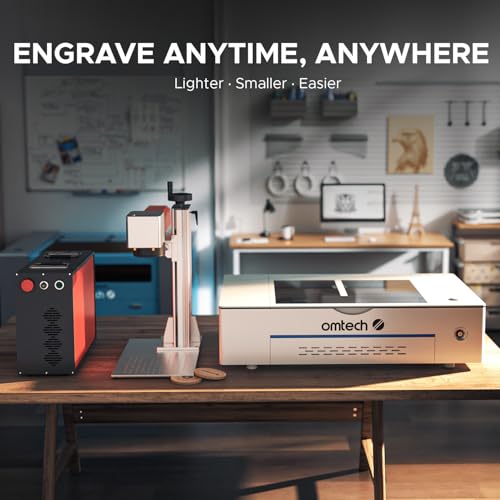 OMTech 30W MOPA Fiber Laser Marking Machine with LightBurn, High-Speed Metal Laser Engraver, 7x7 Inch Work Area, Color Marking for Metal Jewelry, Aluminum, Stainless Steel, and More OMTech