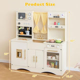 INFANS Kids Kitchen Playset, Cooking Toy Kitchen Set with Coffee Machine Stove Removable Sink Microwave Storage Cabinet, Simulation Wooden Play Kitchen for Toddler Boys Girls (Cream White) INFANS
