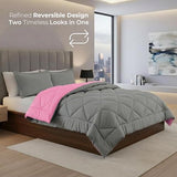 Elegance Linen Silky Soft - Goose Down Alternative Reversible 2pc Comforter Set- Available in A Few Sizes and Colors, Twin/Twin XL, Pink/Gray Elegant Comfort