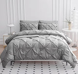 LANE LINEN Twin Sized Comforter Set – 5 Pc Luxury Down-Alternative - Pintuck Stitch Design Bedding - 1 Comforter, 1 Flat Sheet, 1 Fitted Sheet, 1 Pillowcase & 1 Sham - Easy Care, Machine Wash – Silver LANE LINEN