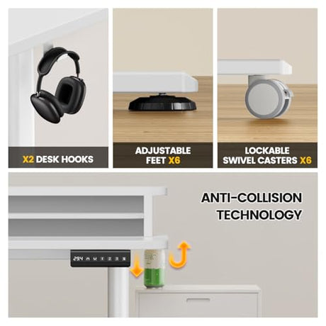 Flycity Electric L Shaped Standing Desk with Drawers, 63" x 55" Corner Standing Desk Adjustable Height, Stand Up Home Office Desk, Dual Motor Sit Stand Desk with 3 Memory Preset & Lock, White Flycity