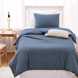 Wake In Cloud - Cotton Duvet Cover Set, Twin Size, Chambray Denim Blue, 100% Washed Cotton, Linen Like Textured, Breathable Percale Durable Comfy Farmhouse Neutral Bedding Set, 3 Pieces Wake In Cloud