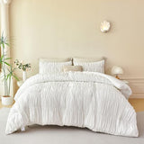 PERFEMET White Bedding Queen Size Set, 5 Pieces Fluffy Ruched Comforter (90"x90"), Luxury Soft Boho Chic Ruffled Bed in a Bag with Sheet, All Season Farmhouse Pleated Texture Bed Sets(White, Queen) PERFEMET