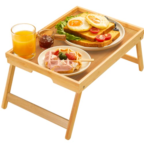 Bamboo Bed Tray Table with Foldable Legs, Breakfast Tray for Sofa, Bed, Eating, Working, Used As Laptop Desk Snack Tray by Pipishell - WoodArtSupply