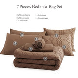 AMBERSPACE Queen Comforter Set Brown, Tufted Geometric Boho Bedding Farmhouse Bed Set, All Season 7 Pieces Bed in a Bag with Sheets, Pillowcases & Shams AMBERSPACE