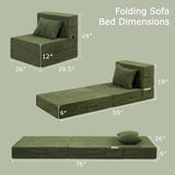 HILERO Folding Sofa Bed, 4 in 1 Convertible Sleeper Chair with Pillow, Single Memory Foam Fold Out Chair Bed, Modern Floor Futon Sofa Couch Mattress for Living Room/Guest/Apartment, Green HILERO