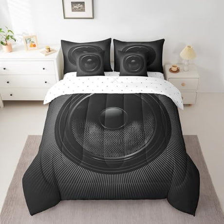 Feelyou Twin Size Speaker Comforter Set, 7 Pieces Lightweight Cool Minimalist Bedding Sets, 3D Pattern Bed in a Bag with Comforter, Sheets, Pillowcases & Shams Feelyou