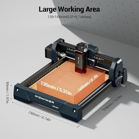 WIZMAKER 3.5W Laser Engraver, DIY Laser Engraver, Spot Size 0.04mm, Engraving Speed 12000 mm/min, Supports WiFi/Hotspot/USB, Suitable for Wood, Leather, Acrylic, and Glass Materials WIZMAKER