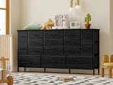 Fixwal 63.3 Inch Large Black Dresser for Bedroom, 16 Drawer Dresser, Long TV Stand for 55, 65, 70 Inch TV with Power Outlets, Fabric Chest of Drawers for Bedroom, Living Room, Entryway, Black Fixwal