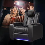 ANJ Power Home Theater Seating Recliner Chairs, PU Leather Recliner with Cup Holders, Electric Movie Theater Reclining Chairs with Adjustable Powered Headrest, LED Lights, Hidden Arm Storage (Black)