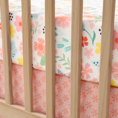 The Peanutshell Baby Crib Bedding Set for Girls - 3 Pieces - Newborn, Infant & Toddler Bed - Pink Baby Blanket Set with Fitted Crib Sheet, Dust Ruffle - Wildflower Boho Floral Girl Nursery Décor The Peanutshell