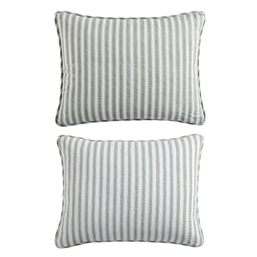 Stone Cottage - Twin Quilt Set, Reversible Cotton Bedding with Matching Shams, Striped Ideal Bedding Set (Willow Way Green, Twin) Stone Cottage