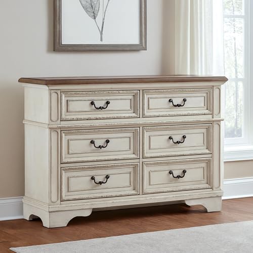 Signature Design By Ashley Realyn French Country Youth 6 Drawer Dresser, Chipped White & Brown Signature Design by Ashley