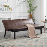 Brown Faux Leather Sofa Bed with Full Size Futon Frame, Convertible Reclining Couch with Tufted Backrest, Compact Sleeper Loveseat for Living Room, Guest Room, or Office – 64.6” (PU Leather, Brown) LIMNGZMEENN