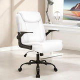 NEO CHAIR Office Desk Computer Chair Ergonomic Executive Mid-Back Leather Gaming Chair with Adjustable Flip-Up Armrests Wheels Swivel for Home Study Task (White) NEO CHAIR