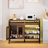 YITAHOME 47" Rustic Brown Wine Bar Cabinet with Power Outlets, LED Lights, and Spacious Storage YITAHOME