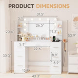 YESHOMY Vanity Desk with Large Lighted Mirror, Power Outlet and 11 Lights, Makeup Table with 7 Drawers and 3 Desktup Storage Units, 3 Color Modes Available for Bedroom, White YESHOMY
