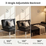 YESHOMY Modern Futon Sofa Bed, Convertible Futon Couch with Adjustable Backrest, Futon Loveseat Sleeper Sofa Bed with Armrest for Living Room, Small Spaces,PU Leather, Black YESHOMY