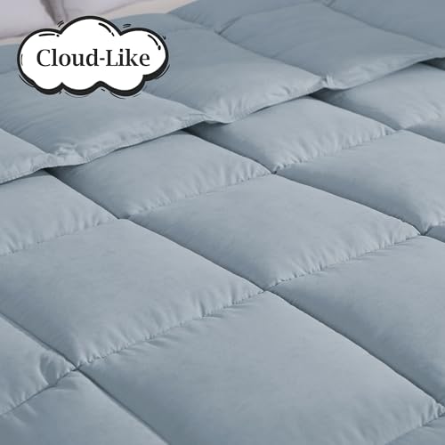 Peace nest Queen Size Goose Feather Fiber and Down Comforter Fluffy Duvet Insert All Season Hotel Luxury Bedding Comforters Soft Medium Warmth 88x88 Inches Light Grey Peace nest
