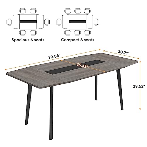 LITTLE TREE 6 FT Conference Room Table, 70.86L x 35.43W x 29.52H Inches Boat Shaped Meeting Seminar Boardroom Table. Gray - WoodArtSupply