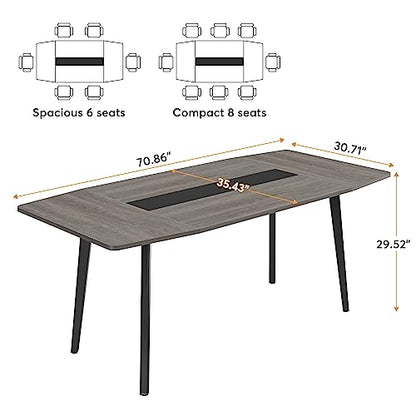 LITTLE TREE 6 FT Conference Room Table, 70.86L x 35.43W x 29.52H Inches Boat Shaped Meeting Seminar Boardroom Table. Gray - WoodArtSupply