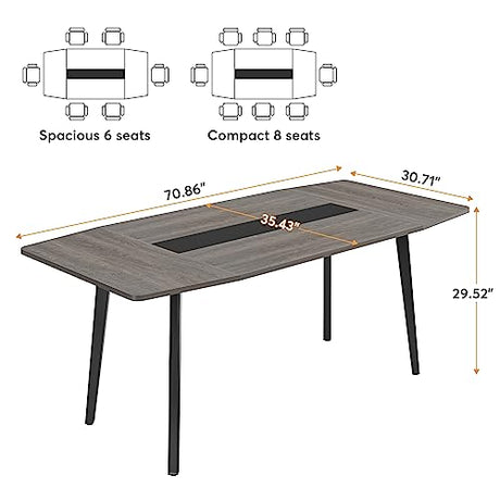 LITTLE TREE 6 FT Conference Room Table, 70.86L x 35.43W x 29.52H Inches Boat Shaped Meeting Seminar Boardroom Table. Gray LITTLE TREE