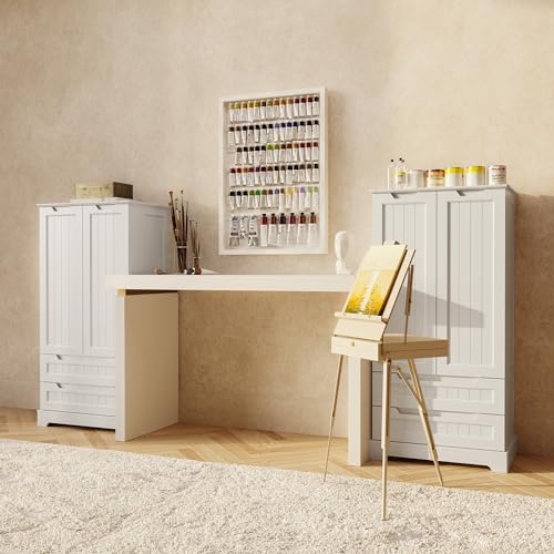 Gizoon 47" White Kitchen Pantry Storage Cabinet with Doors, Shelves, and Drawers for Organised Living - WoodArtSupply