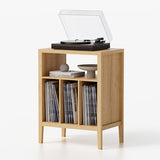 EYYTHUNG Record Player Stand with Vinyl Record Storage Holds up to 180 Albums, Large Turntable Stand Dispaly Shelf, Farmhouse Wood End Table for Bedroom, Living Room, Natural Oak EYYTHUNG