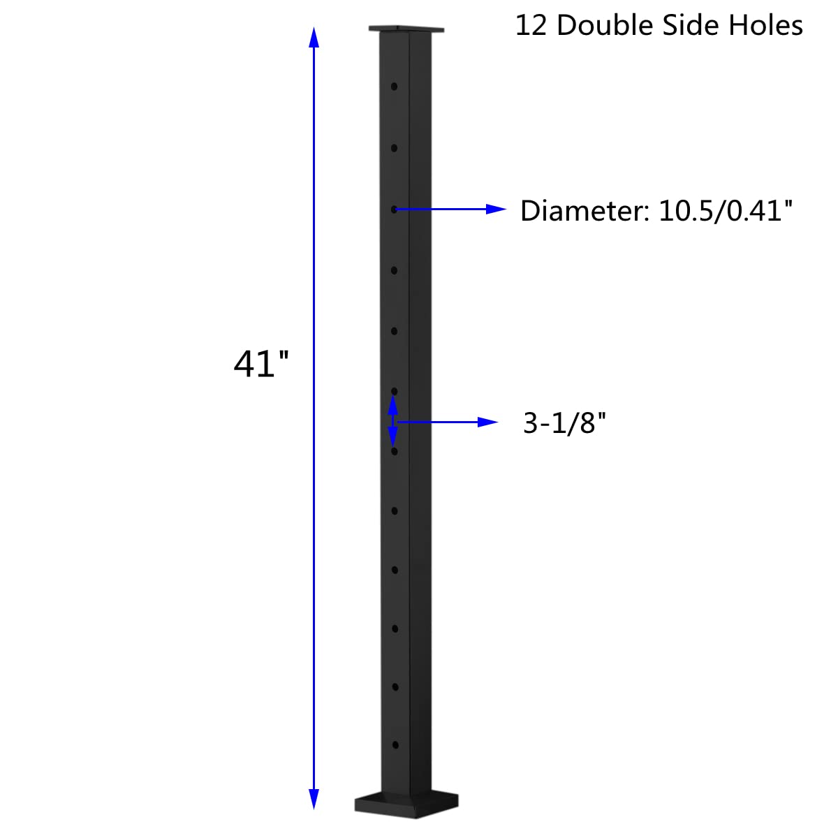Senmit Cable Railing Post - Stainless Steel Square Fence Post for Deck Cable Railing System, Flat Top 42"x2"x2" - 12 Holes Level Pre-Drilled, Matte Black Senmit