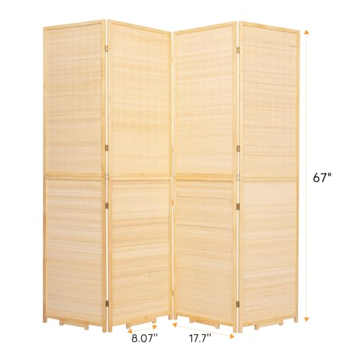 Bamboo Room Divider Folding Privacy Screens, Wall Divider for Room Separation, Portable Room Partitions and Dividers, 5.6FT Bamboo Mesh Woven Room Divider Panel (Beige, 4 Panel) JVVMNJLK