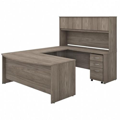 Bush Business Furniture Studio C 72W x 36D U Shaped Desk with Hutch and Mobile File Cabinet in Modern Hickory, U Workstation Set for Home or Professional Office Bush Furniture