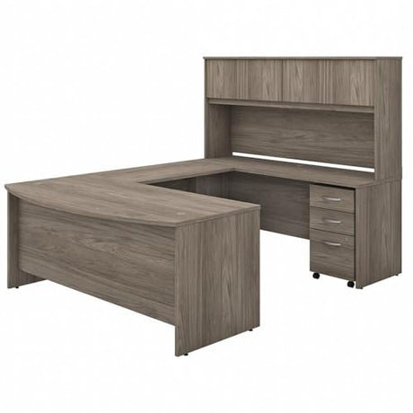Bush Business Furniture Studio C 72W x 36D U Shaped Desk with Hutch and Mobile File Cabinet in Modern Hickory, U Workstation Set for Home or Professional Office Bush Furniture
