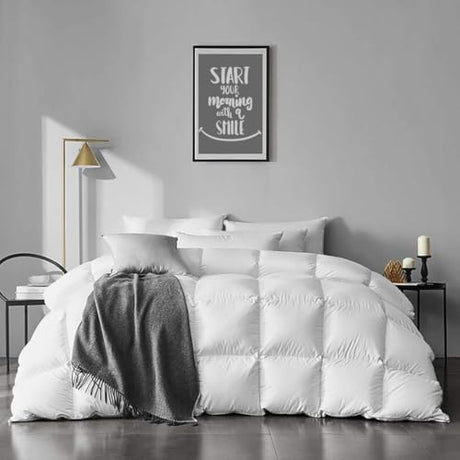 APSMILE Lightweight Feather Down Comforter Queen Size - Ultra Soft 100% Organic Cotton Quilted Duvet Insert, Thin Bedding Comforter for Warm Weather/Hot Sleepers (90x90, Ivory White) APSMILE