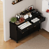 PROXRACER 47.6" Buffet Sideboard with 2 Drawers and 4 Doors, Wooden Kitchen Storage Cabinet with Adjustable Shelves, Rustic Top Console Table for Dining Room, Kitchen, or Entryway,Black PROXRACER