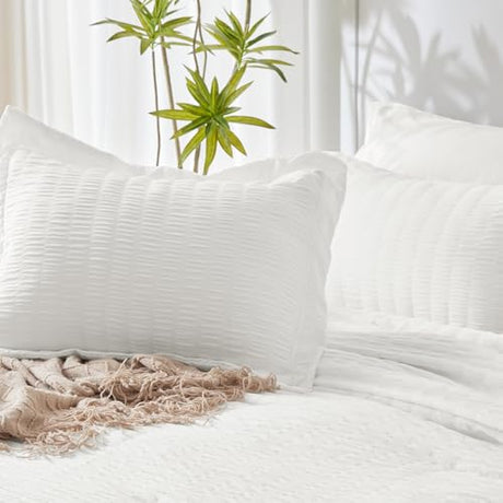CozyLux Twin Comforter Set with Sheets 5 Pieces, White Seersucker Textured Bed in a Bag for Girls, Luxury Soft Bedding Set with Down Alternative Comforter, Sheets, Pillowcase & Sham for All Seasons CozyLux