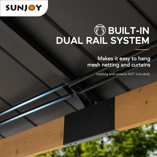 Sunjoy 11 x 11 ft. Wood Gazebo Standard Cedar Framed Gazebos with Black Double Steel Hardtop Roof for Garden, Backyard Shade, Matte Black Roof + Natural Wood Frame Sunjoy