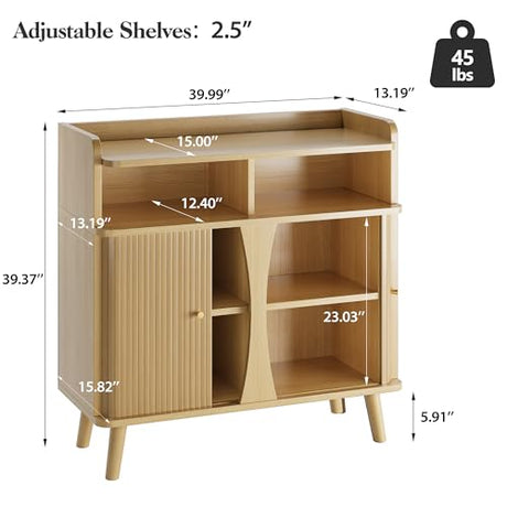 Decofy 39" Buffet Sideboard Cabinet, Mid Century Modern Console Cabinet with Roller Shutter Sliding Doors & Adjustable Shelves for Kitchen Cabinets, Living Room, Entryway, Coffee Bar Cabinet (Oak) Decofy