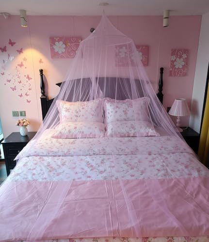 LionLively Pink Bed Canopy for Girls,Kids Princess Round Dome Bed Curtain, Dreamy Mosquito Netting for Girls, Bedroom Accessories, Ceiling Tent LionLively