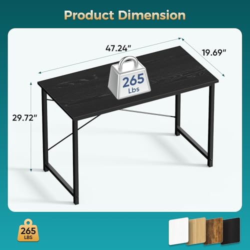OLIXIS 47 Inch Computer Office Desk for Small Spaces, Writing Gaming Work Desk Modern Study Table with Storage Bag & Headphone Hook Home Bedroom, Black OLIXIS