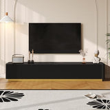 Fluted TV Stand for TVs Up to 85", Modern Entertainment Center with Drawers and Gold Base, Curved Profile TV Media Console Table with Faux Marble Tabletop for Living Room, Bedroom (Black) BEDGJH